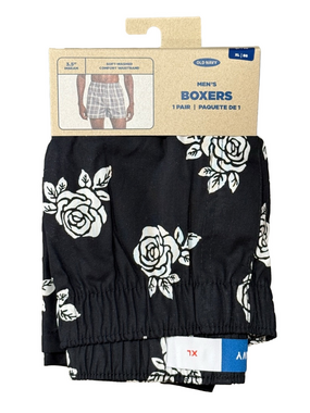 Old Navy Black Boxers with White Rose Pattern - Men's